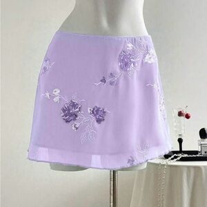 Lavender Floral Embroidered Skirt